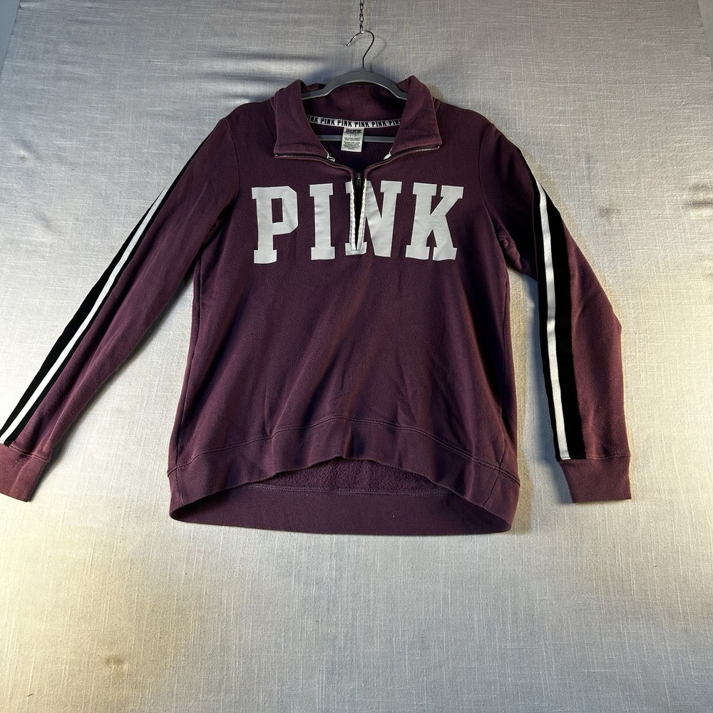 VICTORIA'S SECRET PINK PLUM 1/4 ZIP BOYFRIEND FIT PULLOVER SWEATSHIRT HIGH/LOW S